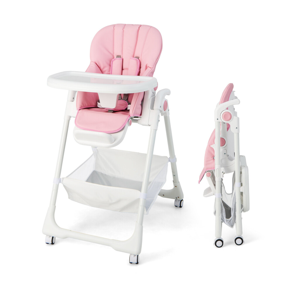 Convertible Baby High Chair w/Tray & 4 Wheels Adjustable Folding Chair