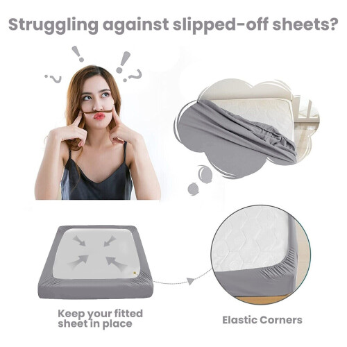 (Single Bed Sheets) Deep Fitted Sheets 25cm Poly Cotton Grey Bedsheet 1
