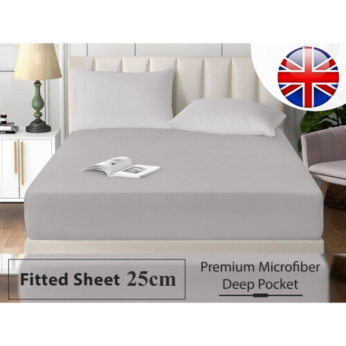 (King Bed Sheets) Deep Fitted Sheets 25cm Poly Cotton Grey Bedsheet