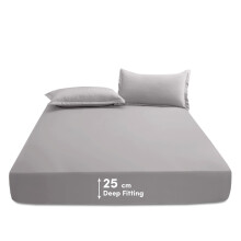 (Single Bed Sheets) Deep Fitted Sheets 25cm Poly Cotton Grey Bedsheet