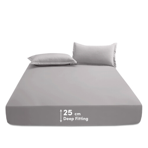 (Single Bed Sheets) Deep Fitted Sheets 25cm Poly Cotton Grey Bedsheet