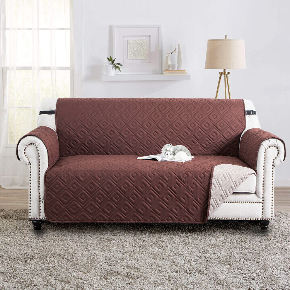(BROWN-BEIGE-3 SEATER) Sofa Cover 3-Seater Slipcover Pet Protector Reversible Couch Covers Water-Resistant 100% Polyester Premium Quality Easy Care Washable