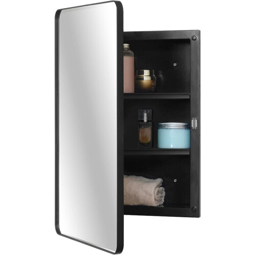 Fundin Plastic Mirror Cabinet, Beveled Edge Mirror Door with Round