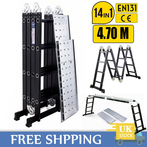 4.7M Multi Purpose Aluminium Folding Ladder 14 IN 1 Combination Step W ...