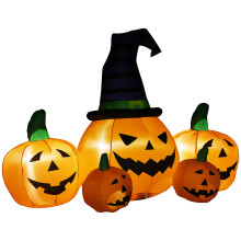 Outsunny 6' Inflatable Halloween Large Pumpkin in Hat w/ Four Small Pumpkin LED