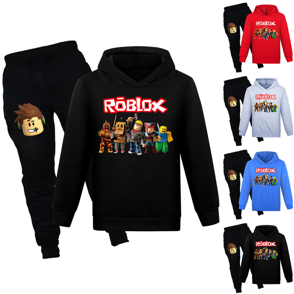 (Black, 7-8Years) Kids Boys ROBLOX Hoodie Sweatshirt Tops Pants Set Long Sleeve Tracksuit Sportswear Loungewear Outfits
