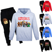 (Gray, 9-10Years) Kids Boys ROBLOX Hoodie Sweatshirt Tops Pants Set Long Sleeve Tracksuit Sportswear Loungewear Outfits