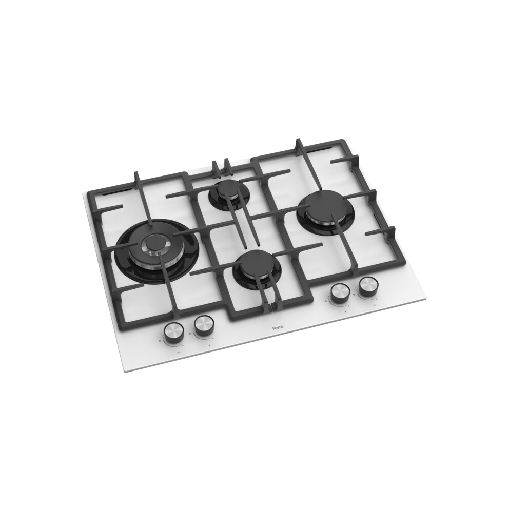 Ferre ED076W - 65cm Built-in Gas Hob - 4 Burners - White Glass Body