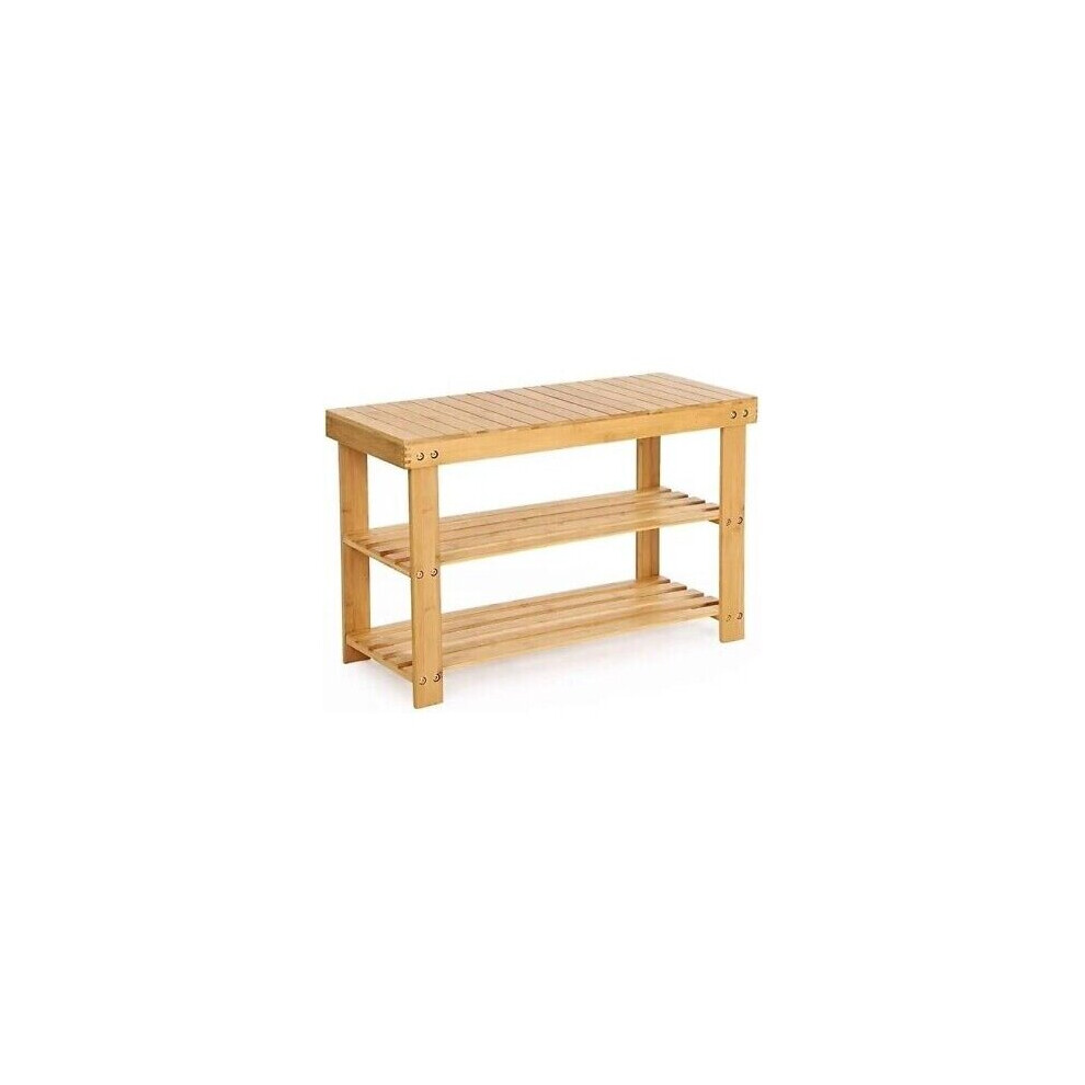 2 Tier Shoe Rack Seating Bench Hallway Storage Organiser Holder Stand Bamboo