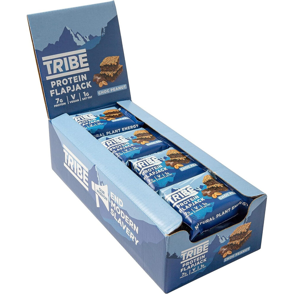 TRIBE High Protein Flapjacks - Choc Peanut - Plant Based - Vegan Snack - Gluten Free (12 x 50g Bars)