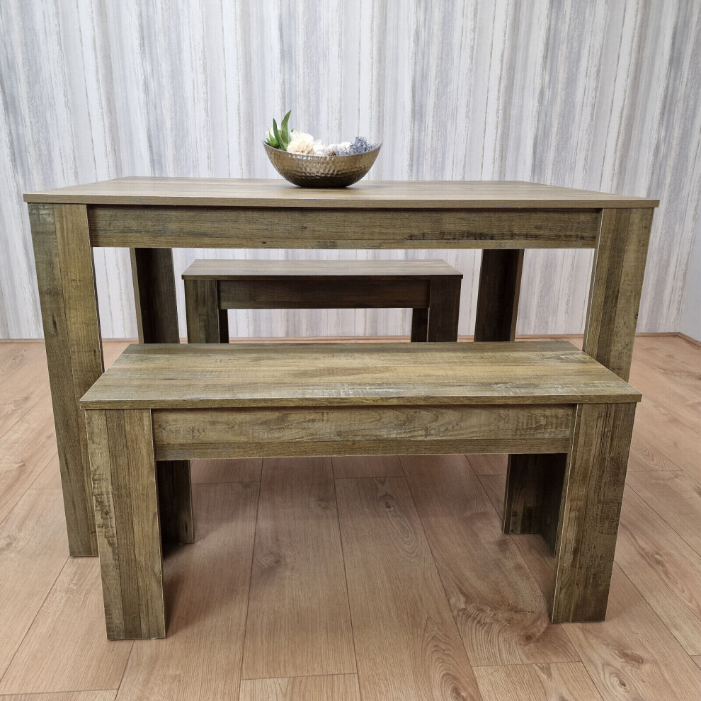 Kosy Koala Rustic Effect Dining Table And 2 Benches Set