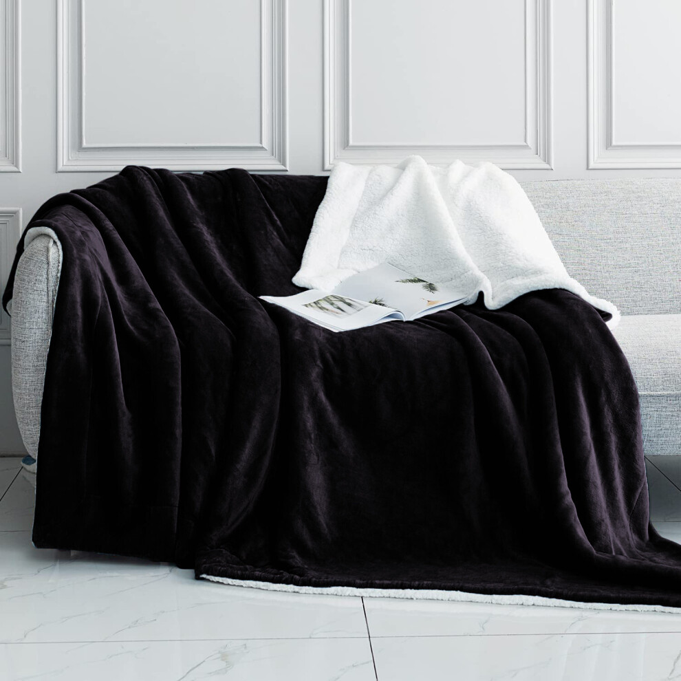 (King Sherpa Blankets, Black -Sherpa Blanket) Sherpa Fleece Blankets Reversible Plush Throw Soft Warm Luxurious Double Layer Sofa Bed Blanket