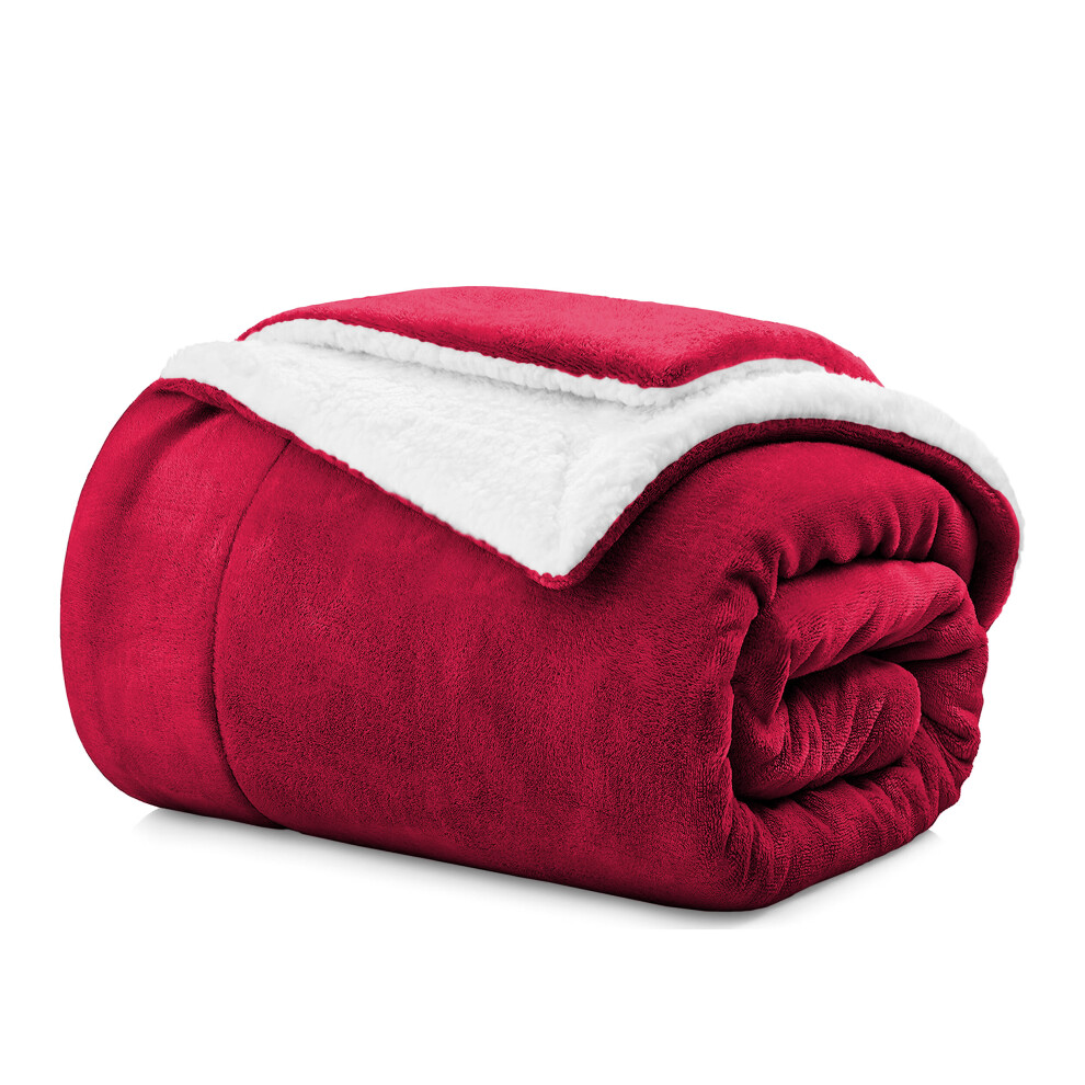 (Single Sherpa Blankets, Red -Sherpa Blanket) Sherpa Fleece Blankets Reversible Plush Throw Soft Warm Luxurious Double Layer Sofa Bed Blanket