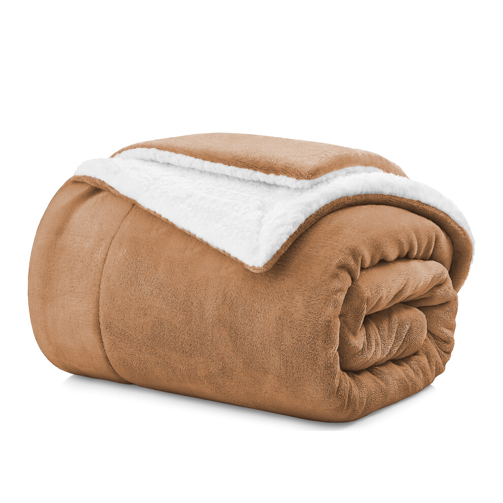 (King Sherpa Blankets, Camel -Sherpa Blanket) Sherpa Fleece Blankets Reversible Plush Throw Soft Warm Luxurious Double Layer Sofa Bed Blanket