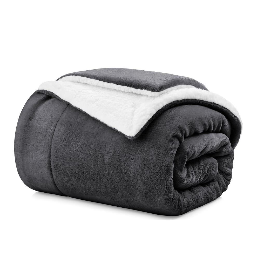 Aspire Homeware (Double Sherpa Blankets, -Sherpa Blanket) Sherpa Fleece Blankets Reversible Plush Throw Soft Warm Luxurious Double Layer Sofa Bed Blanket Grey
