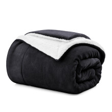 (Double Sherpa Blankets, Black -Sherpa Blanket) Sherpa Fleece Blankets Reversible Plush Throw Soft Warm Luxurious Double Layer Sofa Bed Blanket