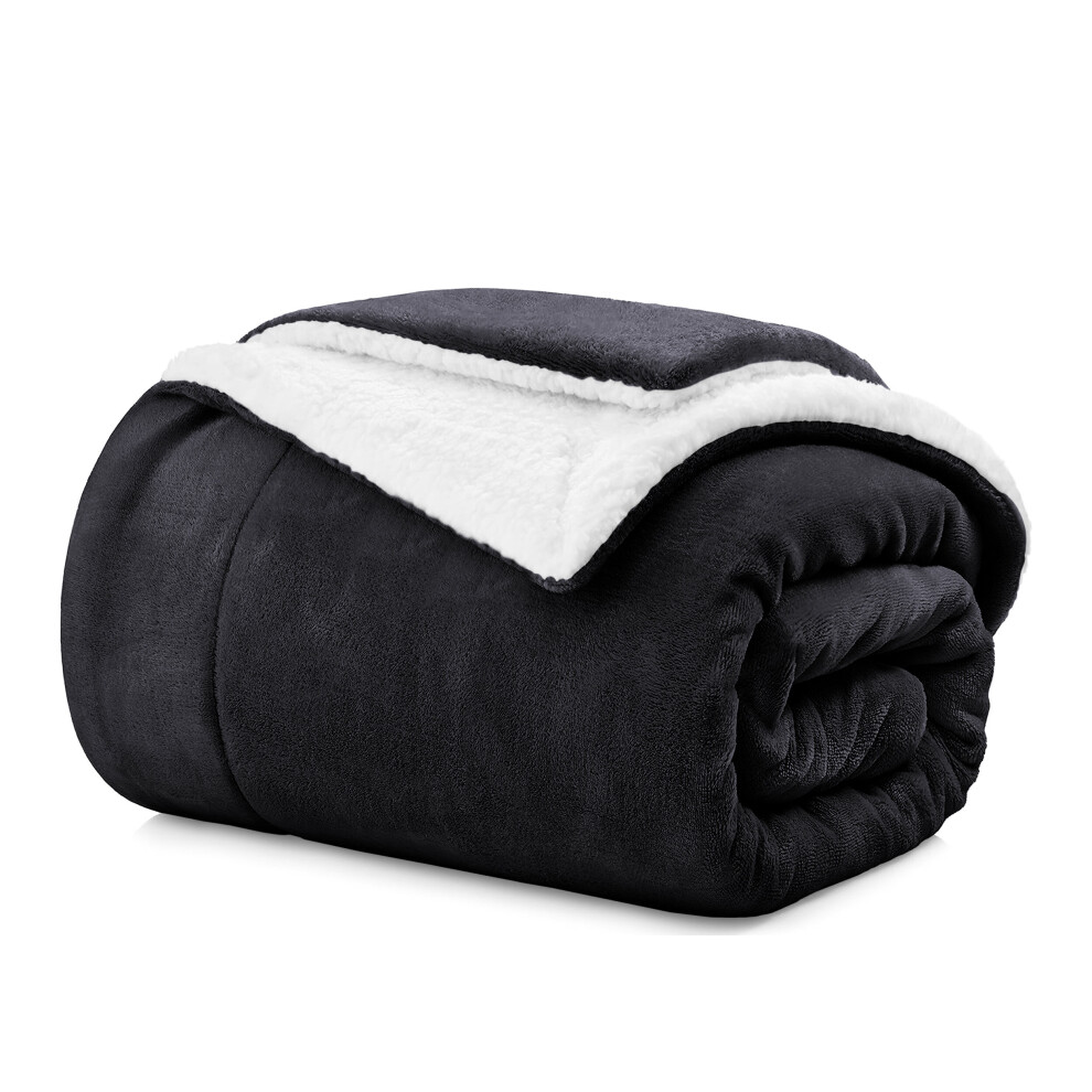 Aspire Homeware (Double Sherpa Blankets, -Sherpa Blanket) Sherpa Fleece Blankets Reversible Plush Throw Soft Warm Luxurious Double Layer Sofa Bed Blanket Black