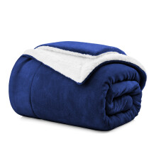 (Double Sherpa Blankets, Navy Blue -Sherpa Blanket) Sherpa Fleece Blankets Reversible Plush Throw Soft Warm Luxurious Double Layer Sofa Bed Blanket