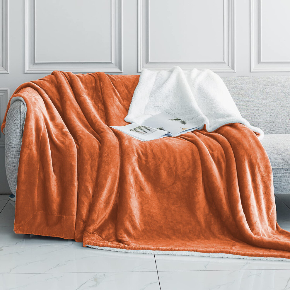 (King Sherpa Blankets, Orange -Sherpa Blanket) Sherpa Fleece Blankets Reversible Plush Throw Soft Warm Luxurious Double Layer Sofa Bed Blanket