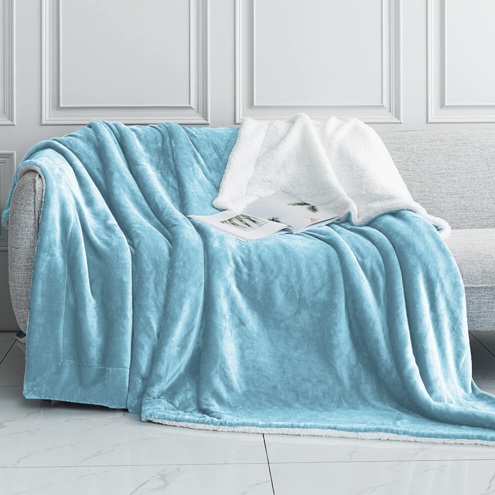 (King Sherpa Blankets, Sky Blue -Sherpa Blanket) Sherpa Fleece Blankets Reversible Plush Throw Soft Warm Luxurious Double Layer Sofa Bed Blanket