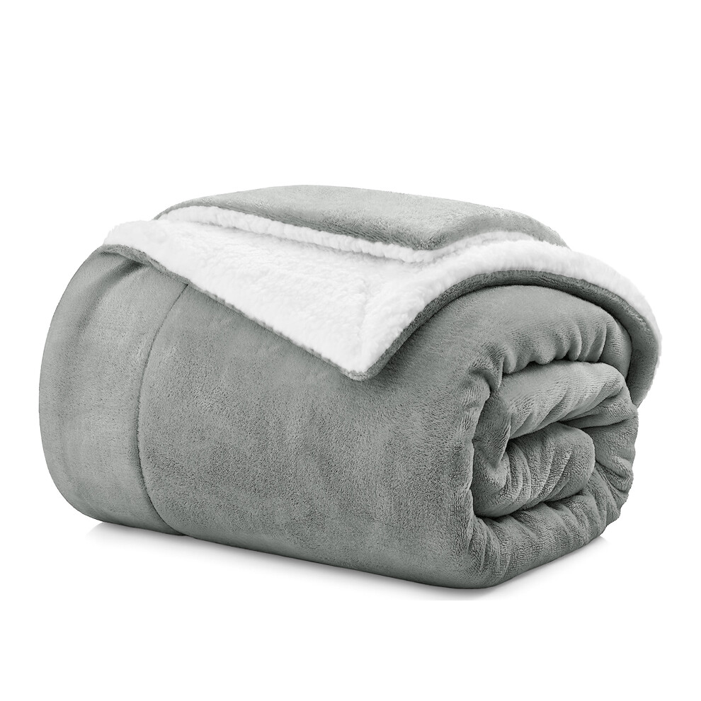 Aspire Homeware (Double Sherpa Blankets, -Sherpa Blanket) Sherpa Fleece Blankets Reversible Plush Throw Soft Warm Luxurious Double Layer Sofa Bed Blanket Silver