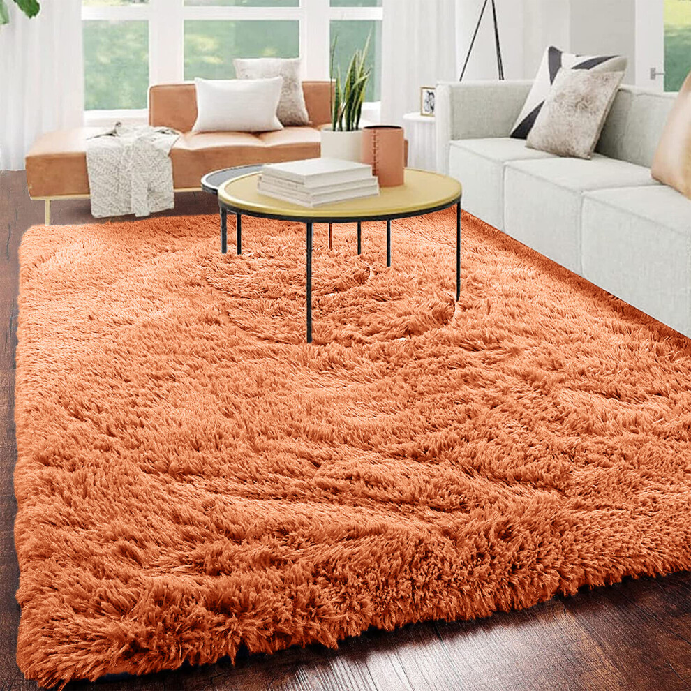 Oxford Homeware (120 Cm X 170 Cm (4Ft X 5Ft 8")-Living Room Rugs, Rust) Non Slip Shaggy Large Rugs Living Room Bedroom Carpets Area Rug
