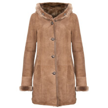 (XL) Women's Tan Hooded Suede Merino Jacket Coat