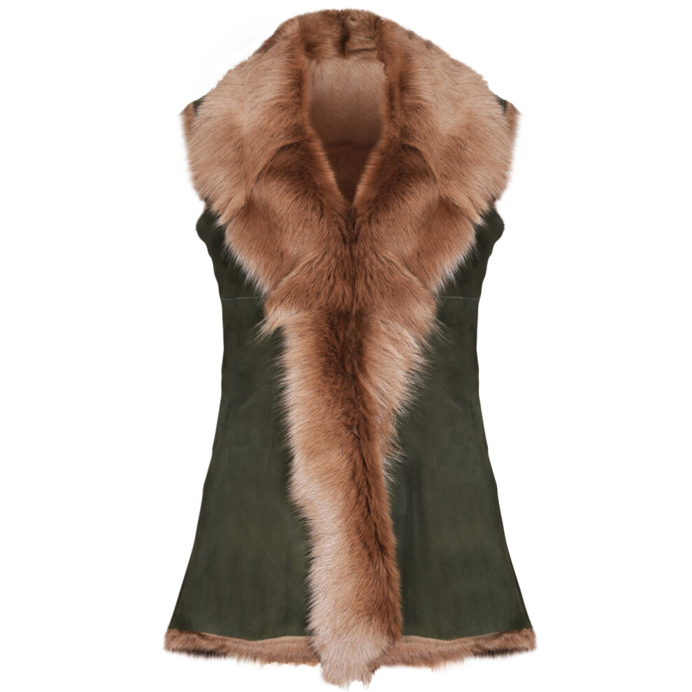 Infinity Leather Women's Dark Olive Toscana Sheepskin Long Gilet-Sorocaba In | Size: 12 - Image 3
