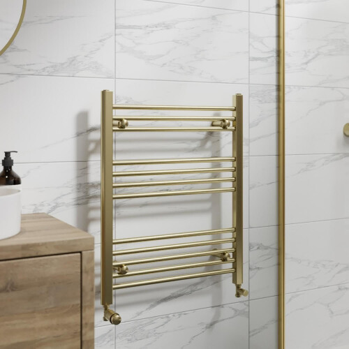 DuraTherm Heated Towel Rail Brushed Brass 750 x 600mm Flat 2