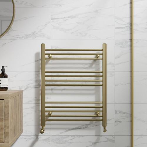 DuraTherm Heated Towel Rail Brushed Brass 750 x 600mm Flat