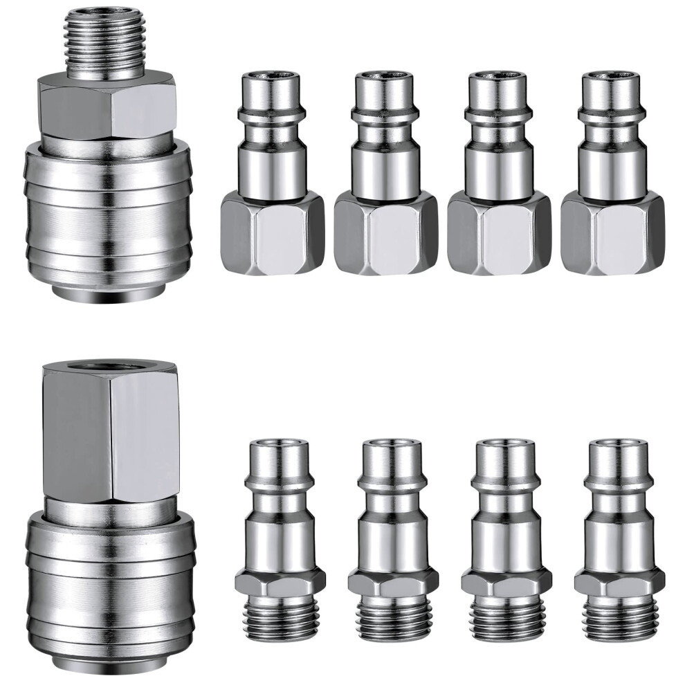 10 Pcs Air Line Hose Euro Connectors, Airline Hose Compressor Fittings 1/4" BSP Connector Thread Quick Release Connector Fittings Set