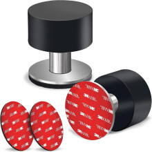 2-Pack Door Stops with Extra Stickers, Self-Adhesive Door Stopper with Black Rubber & Stainless Steel Body
