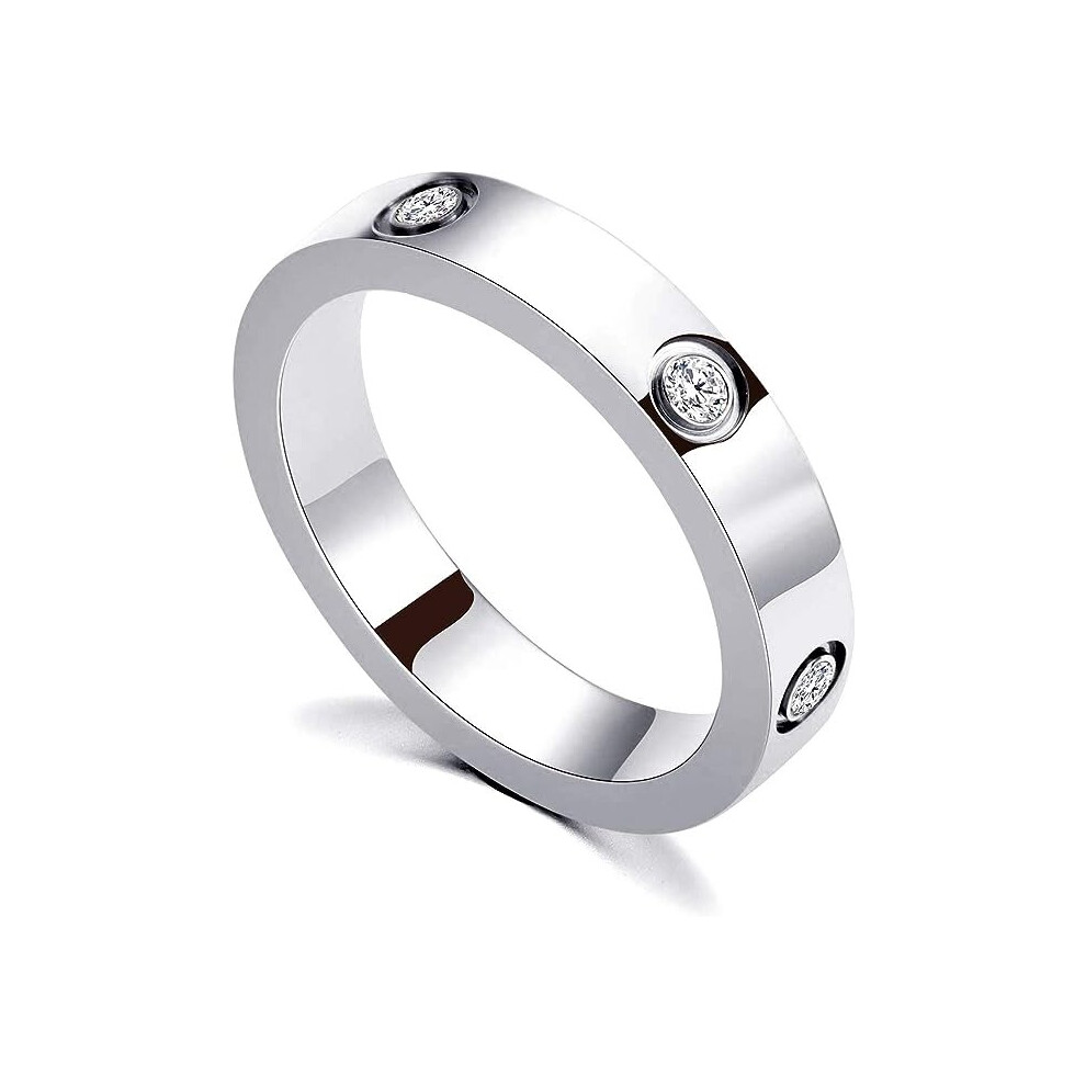 Love FriendshipRing 18K Gold Silver Rose Plated Cubic Zirconia Stainless Steel Promise Ring Wedding Band Jewelry Birthday Gifts for Women(silver-7)