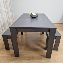Dining Table and 2 Dark Grey Wooden Benches Dining Set Furniture