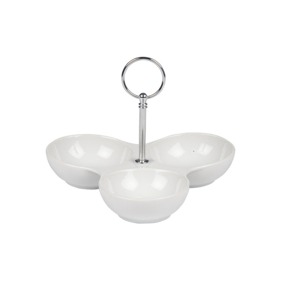 3 Section Serving Dish White Ceramic Tray for Appetizer, Condiments, Candies
