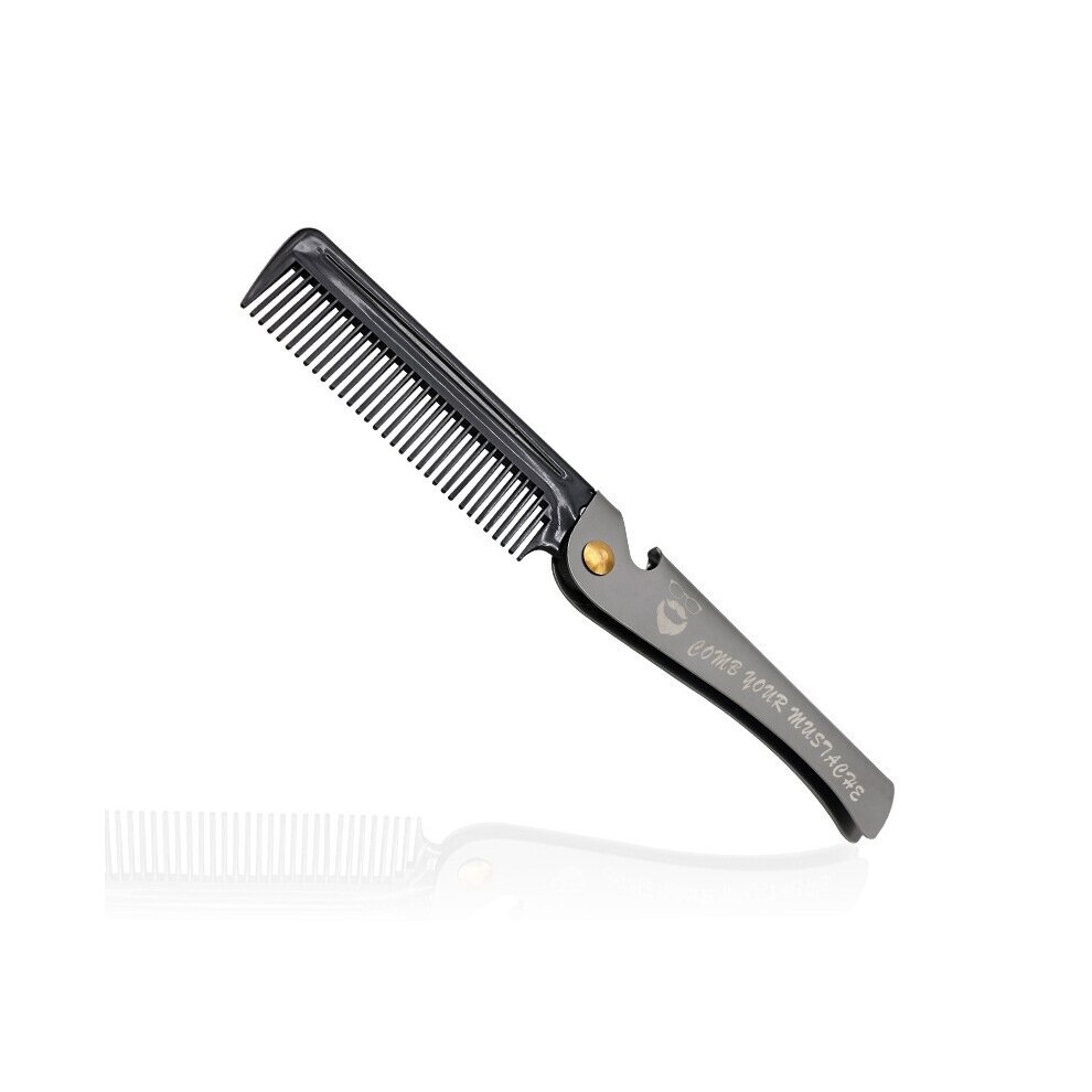 1 Pcs Black Men Folding Pocket Comb PP Teeth Detangling Hair Beard Comb Metal Handle Foldable Combing Facial Mustache Comb