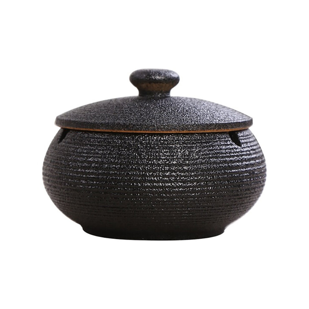 Ceramic Ashtray with Windproof Lid for Indoor Outdoor Use -Black