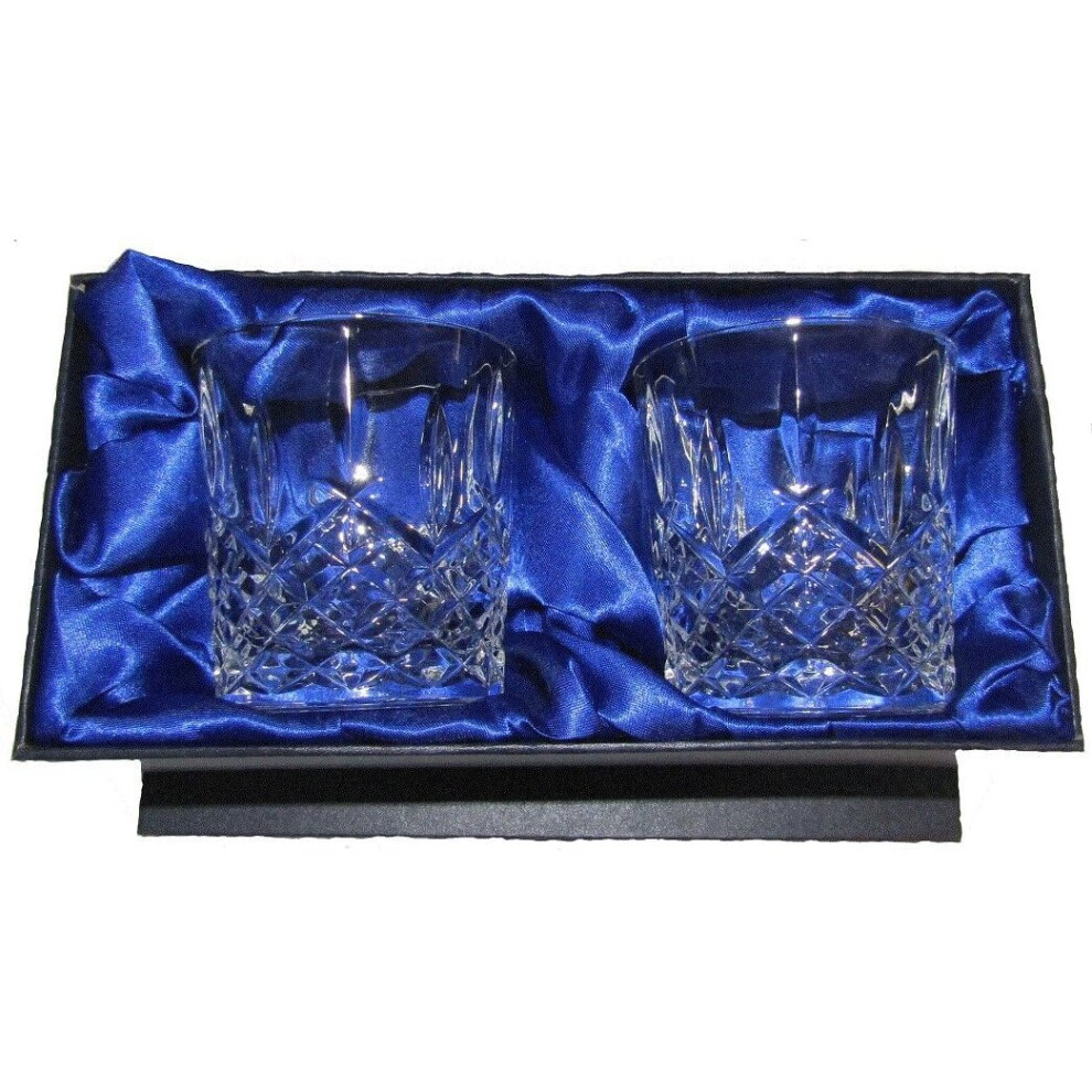 Hand Cut Crystal Whisky Glasses x 2 with Presentation Box