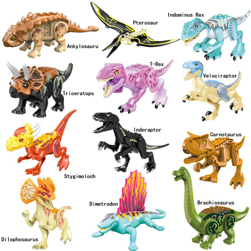 (A-12PCS) 12Pcs Jurassic World Park Dinosaur Building Blocks Figure Kid Toys Gift Set