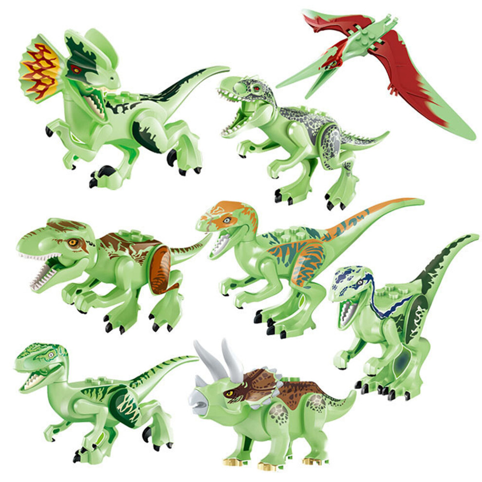 (E-8PCS) 12Pcs Jurassic World Park Dinosaur Building Blocks Figure Kid Toys Gift Set