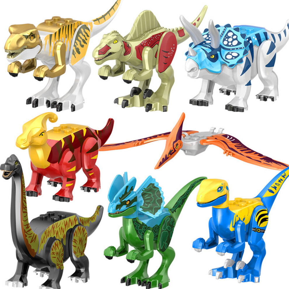 (L-8PCS) 12Pcs Jurassic World Park Dinosaur Building Blocks Figure Kid Toys Gift Set