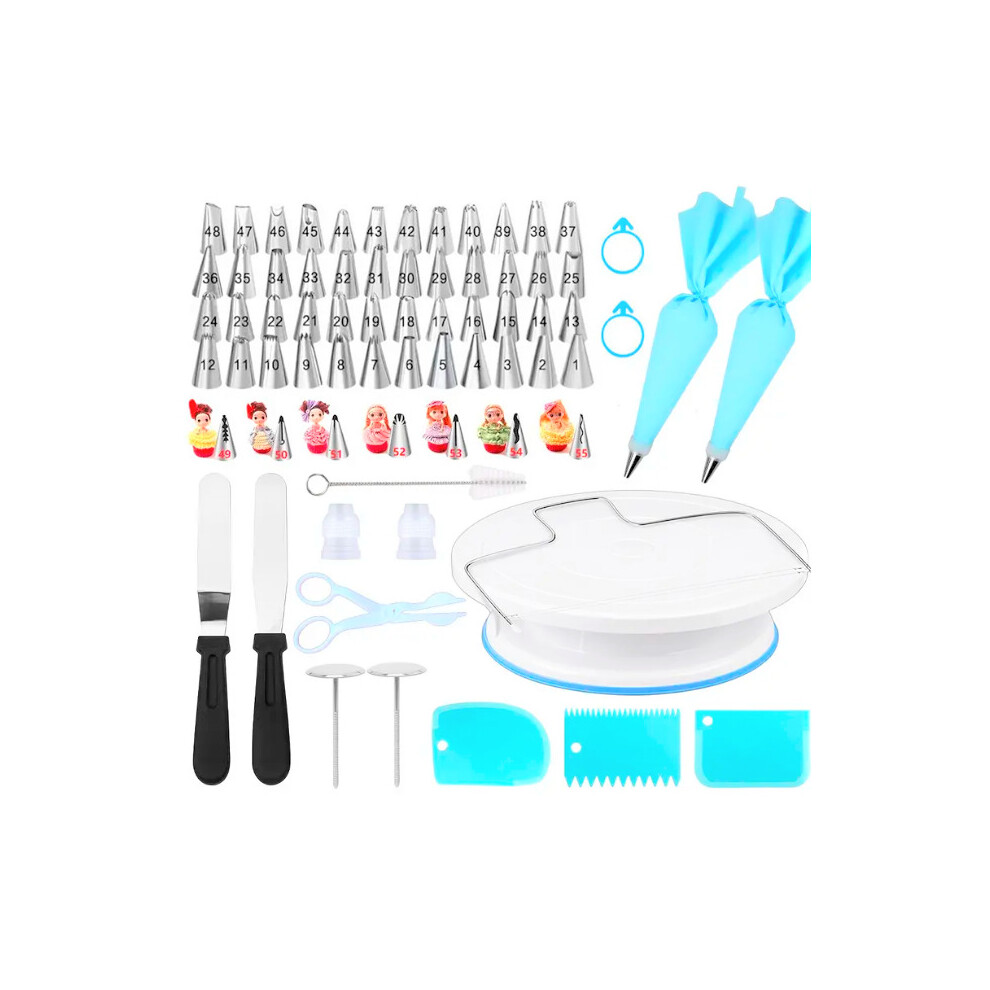 72pcs Stainless Steel Decorating Nozzle Cake Turntable Baking Tool Set , Nail Cream Spatula, Scissors Cream Scraper Cake Slicer Cream Biscuit.