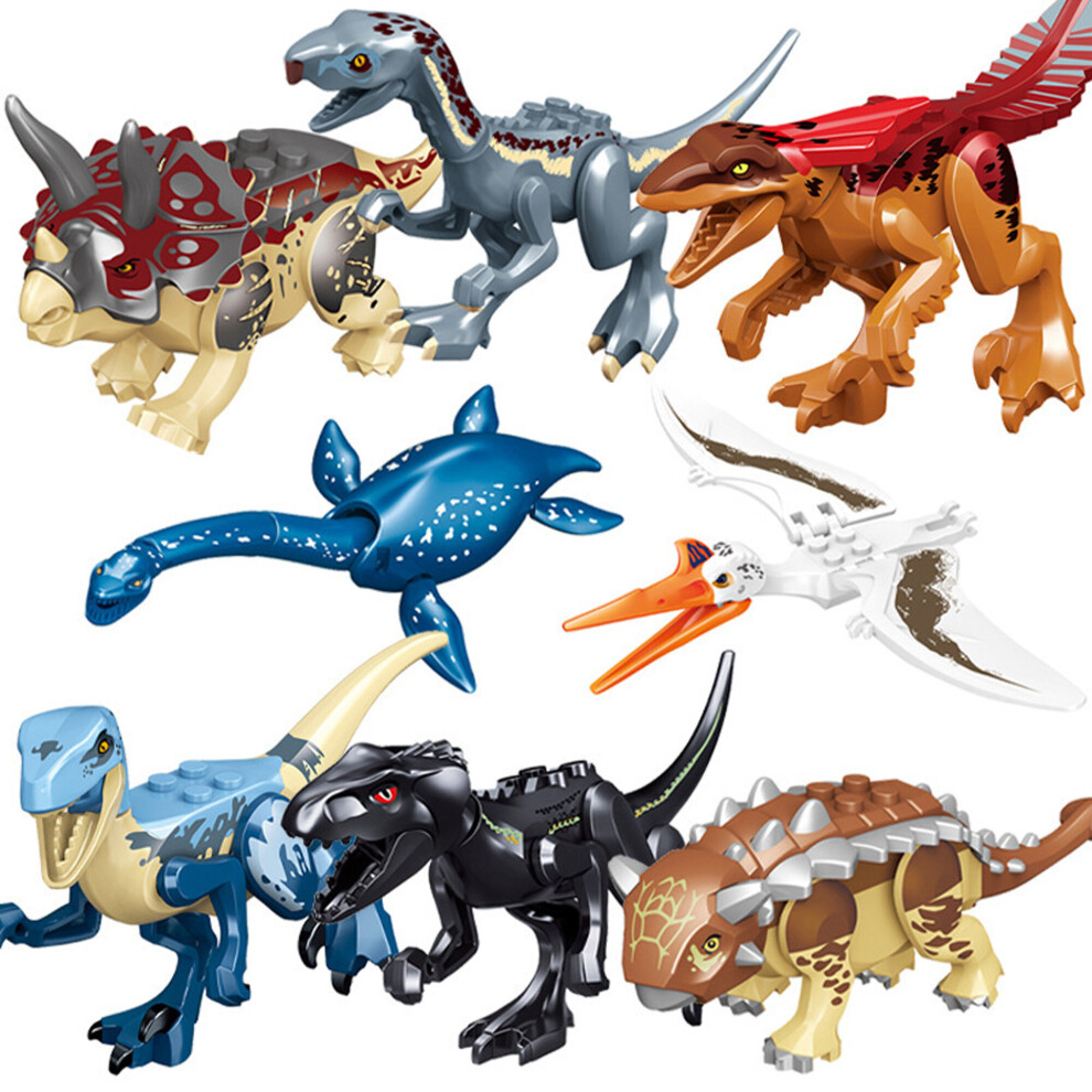 (M-8PCS) 12Pcs Jurassic World Park Dinosaur Building Blocks Figure Kid Toys Gift Set