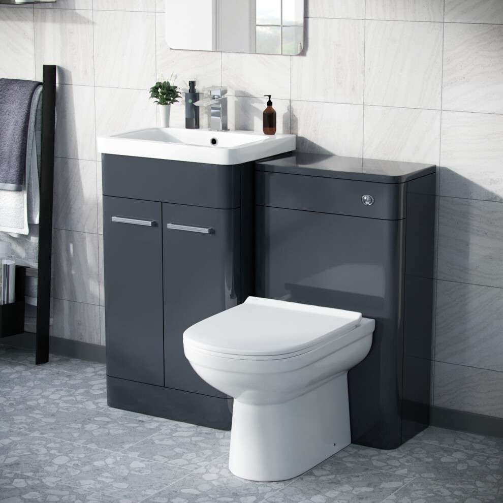 Nes Home 500Mm Vanity Basin Unit, Wc Unit & Elso Back To Wall Toilet Anthracite