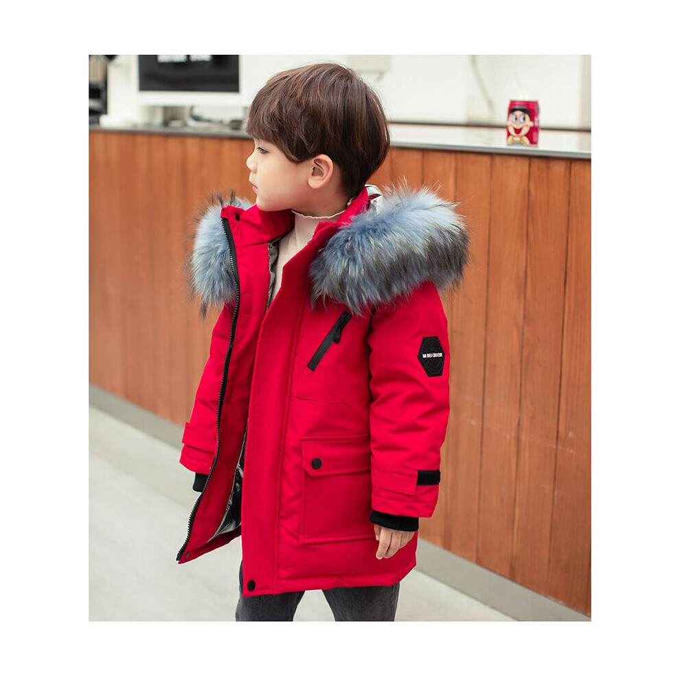 (Red, 9-10yrs) Children Winter Down Jacket Boy toddler girl clothes Thick Warm Hooded faux fur Coat Kids Parka spring Teen clothing Outerwear