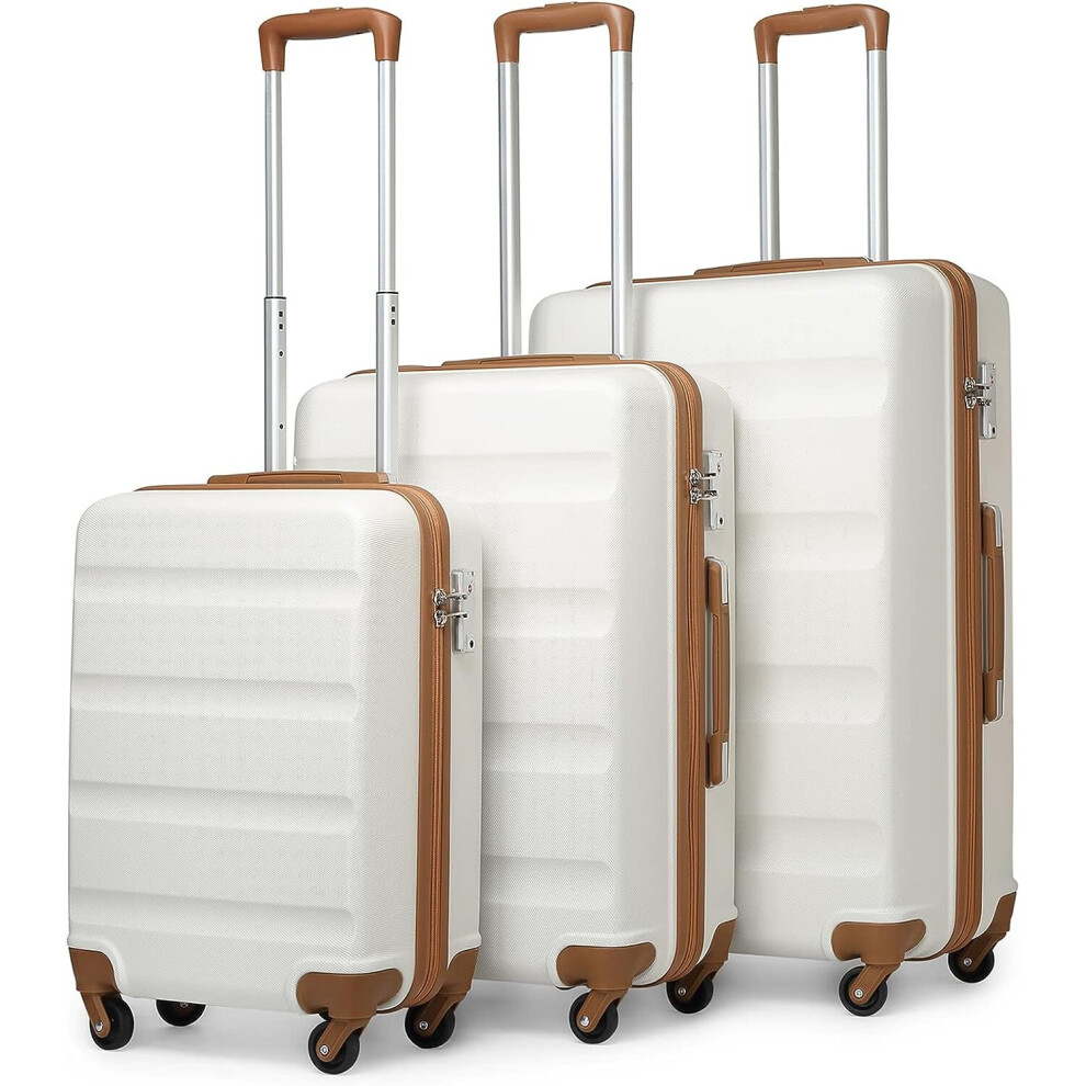 (19/24/28 inch set) Kono Hard Shell ABS Carry-on Suitcase with 4 Spinner Wheels and Dial Combination Lock(Cream)