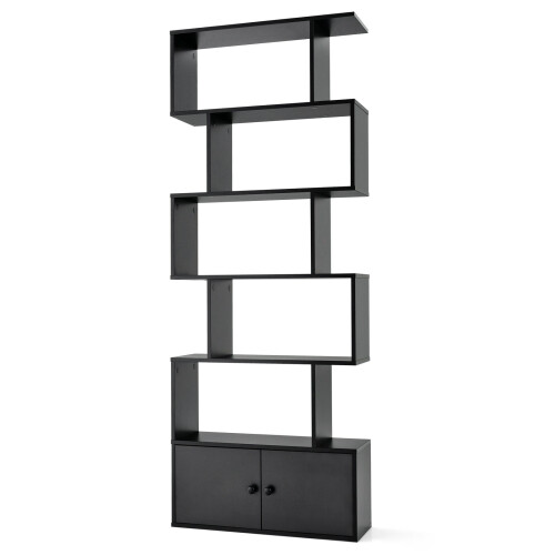 Costway S-Shaped 5-tier Bookcase with Double Doors Cabinet & Open Display Rack