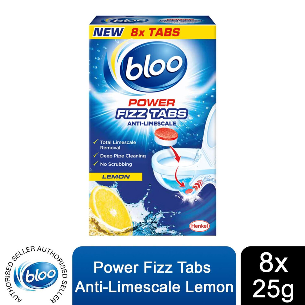 Bloo Power Toilet Fizz Tabs, Drain Deep Cleaning Bad Odour, 8 x 25g