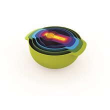 Joseph Joseph Nest 9 Plus, 9 Piece Compact Food Preparation Set with Mixing Bowls, Measuring cups, Sieve and Colander, Multicolour