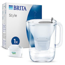 BRITA Style Water Filter Jug Grey (2.4L) incl. 1x MAXTRA PRO All-in-1 cartridge - fridge-fitting design jug with smart LED-LTI and Flip-Lid